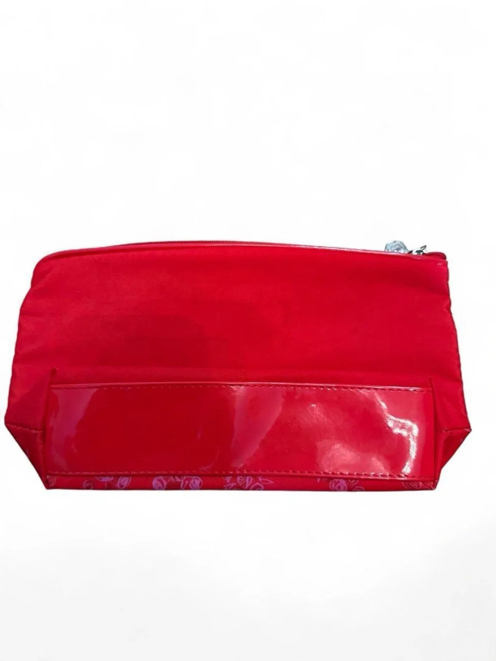 Lancome Red Cosmetic Zip-Up Pouch with Blue Lining and Designs